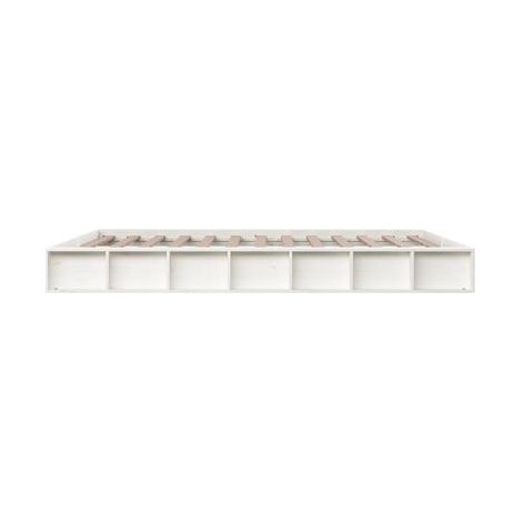 Cadre de lit blanc sans matelas, 200 × 200 cm, bois massif, structure en bois massif, idéal chambre à coucher, style moderne, montage simple (1/5)