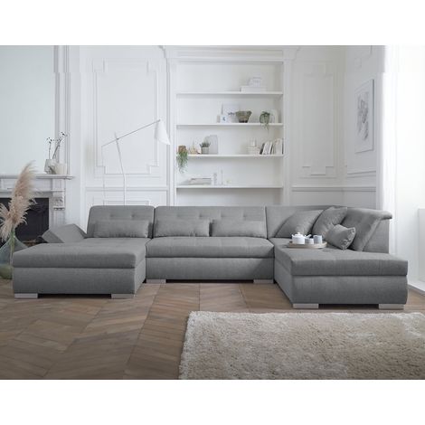 Lisa Design – Canapé d'angle panoramique 7 places – Tissu 100% polyester – Dimensions L335 x H77 x P197 cm – Confort optimal pour salons spacieux