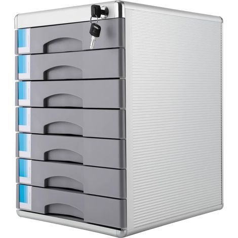 Cassettiera da ufficio in metallo - 7 scomparti formato A4 - Chiudibile a chiave con spazi per etichette - Bordo del cassetto - Lega di alluminio robusta e stabile - Scatola per documenti
