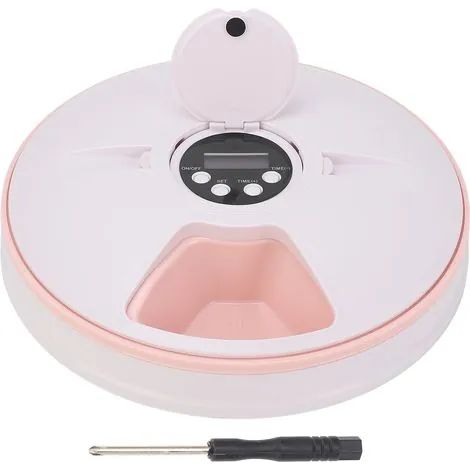 Distributeur automatique de croquettes et aliments humides pour chats et chiens (rose), avec contrôle des portions et minuterie, compatible avec une application mobile. (1/3)