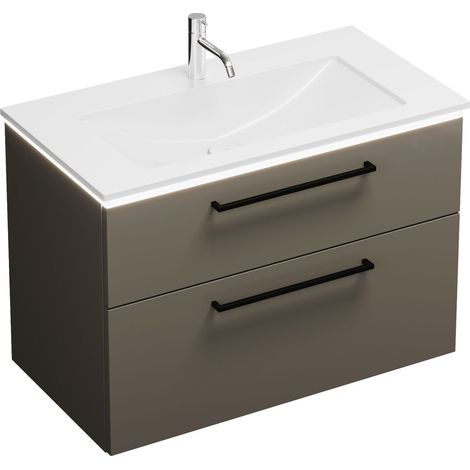 Lavabo Burg Eqio Mineral Cast + meuble sous-vasque en mélamine 636 x 920 x 490 mm gris brillant GR0234