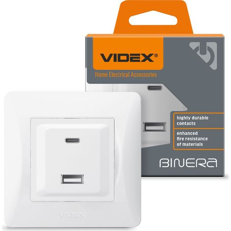 Enchufe empotrable Videx Binera 16A PD 20W USB-A + USB-C, blanco (1/5)