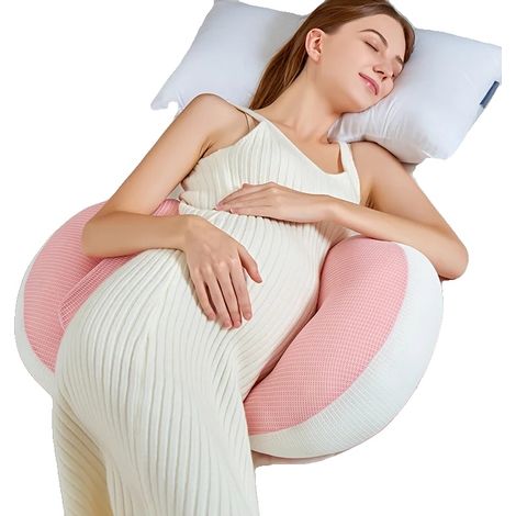 Almohada de maternidad en forma de U, soporte para todo el cuerpo, cómoda para quienes duermen de lado, color rosa. (1/2)