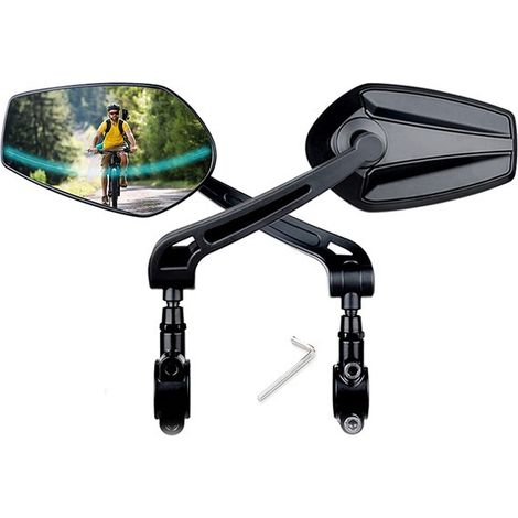 Rétroviseur vélo (X2), Version améliorée Anti vibration, Bras allongé, Rotation Antichoc - Accessoire de sécurité pour vélo de route, VTT (1/5)