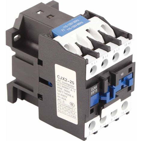 Contacteur AC110V tripolaire normalement ouvert, contacts argentés, montage sur rail DIN CJX2 2510 (1/5)