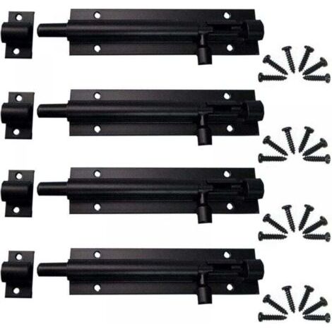 Set di 4 chiavistelli scorrevoli (nero 11,3 cm) per chiusura di cancelli esterni, chiavistelli per porte, chiavistelli scorrevoli, chiavistelli in acciaio per cancelli da giardino, porte da bagno, por