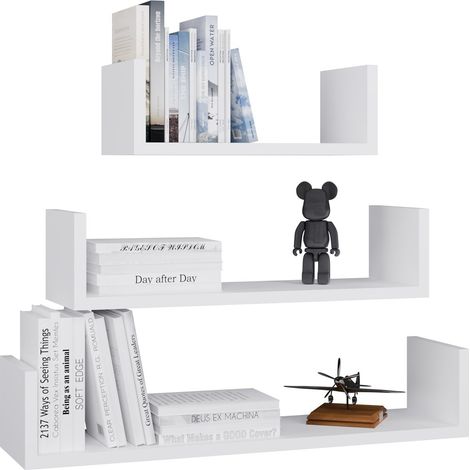 Set di 3 mensole da parete, bianco opaco, decorative per libri, foto, fiori, ideali per soggiorno, camera da letto o cameretta dei bambini. (1/5)