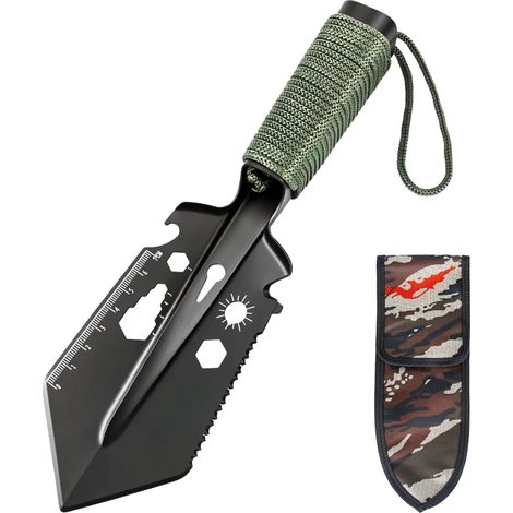 Mini pelle de jardin en acier inoxydable avec sac de transport, pelle de camping ultra légère pour extérieur, camping, survie, jardin (noir) (1/5)