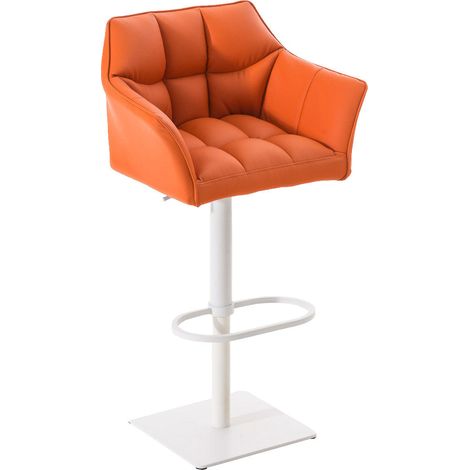 Sgabello da bar sgabello alto da bancone seduta in PVC arancione con cuciture quadrate struttura in metallo bianco 100004739