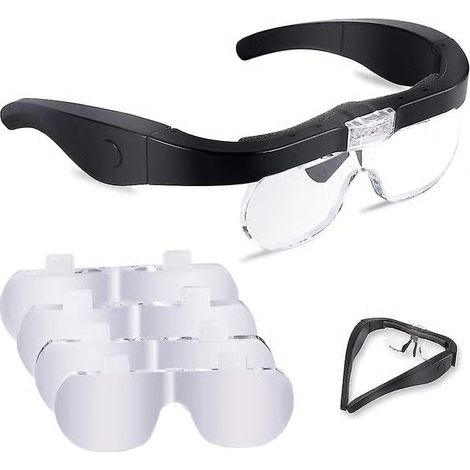 Loupe frontale avec 2 lampes LED, loupe mains libres avec 4 lentilles détachables pour la lecture, la création de bijoux, la couture et le bricolage. (1/5)