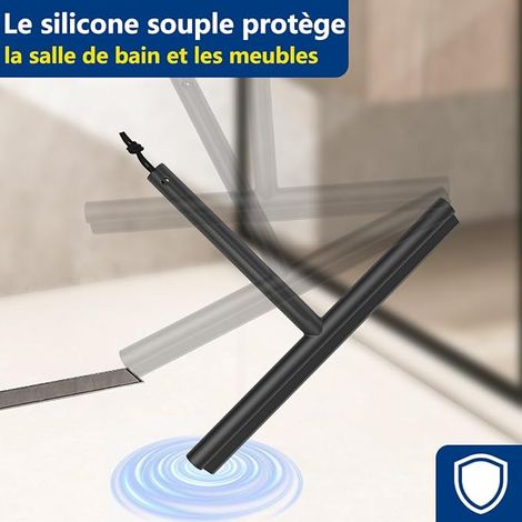 Raclette Douche en Silicone 28cm Noir avec Crochet Raclette Vitre Monobloc Nettoyage Manche Ergonomique Incurvé Pour Portes de Douche Vitres Miroirs Fenêtres (1/4)