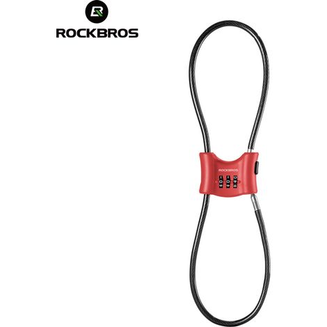 (Rouge) Antivol de vélo portable à câble, cadenas à combinaison à trois chiffres, avec antivol pour casque, réglable. (1/5)