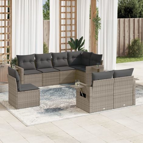 Set de sofás de jardín 8 pzas y cojines ratán sintético gris vidaXL (1/5)