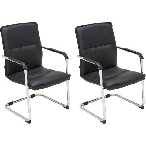 Juego de 2 sillones de oficina sillas de visita con reposabrazos en PVC negro y metal cromado 100001886 (1/5)