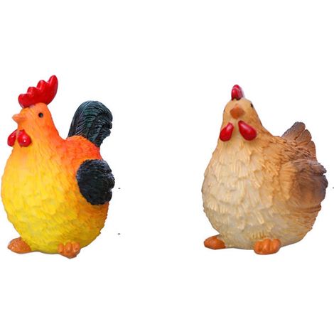 Coq Et Poule Figurines - Décoration De Printemps En Résine Pour Intérieur Ou Extérieur - Set De 2 Animaux (1/5)