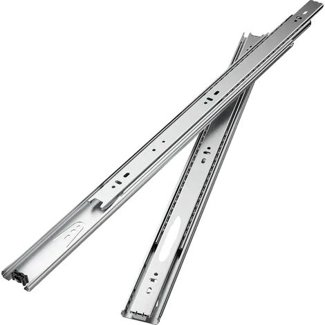 Guías para cajones, montaje lateral, mecanismo de rodamientos de bolas, color plata. (1/2)