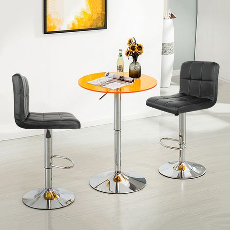 Lot de 2 Tabourets de Bar en Simili Cuir et Métal Hauteur Réglable Charge Max 113KG avec Repose-pieds et Base Chromés Style Contemporain - Noir (1/5)