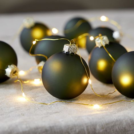 Guirlande lumineuse décorative à piles Star Trading 'Bliss', 8 boules de Noël vert foncé avec guirlande lumineuse LED, minuterie, L 160 cm (1/4)