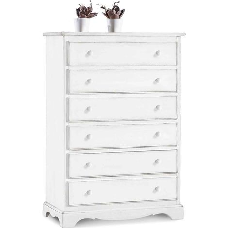 Cassettiera in legno Bianco 6 cassetti Zoccolo Aperto