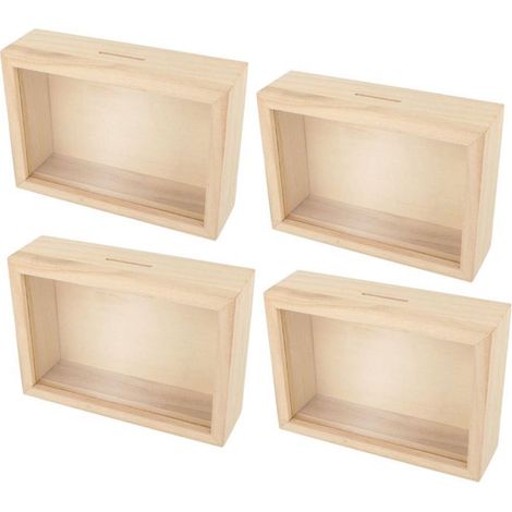 4 tirelires avec cadre en bois à décorer 12 x 17 cm (1/4)