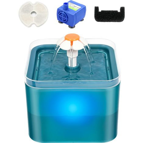 Fontaine à eau pour chats et petits chiens de 2 L avec 3 modes d'eau, éclairage LED et pompe silencieuse. Distributeur d'eau à débit lent avec 2 filtres en coton. (1/5)