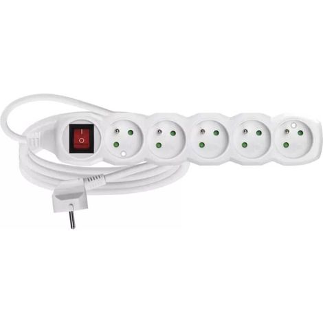 Prolunga con interruttore, 5 prese, 3 m, H05VV-F 3G1, bianca, P1513 (1/2)