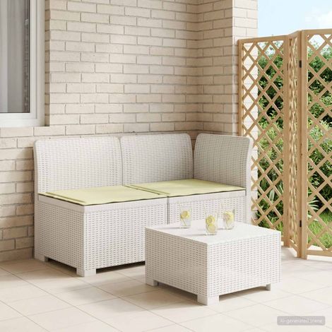 Canapé de Jardin 2 Places Modulaire en Polypropylène Blanc Aspect Rotin avec Coussins - PANGIVO (1/5)