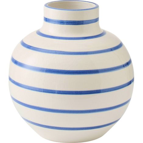 Vase en poterie à rayures bleues - bleu et blanc (1/3)