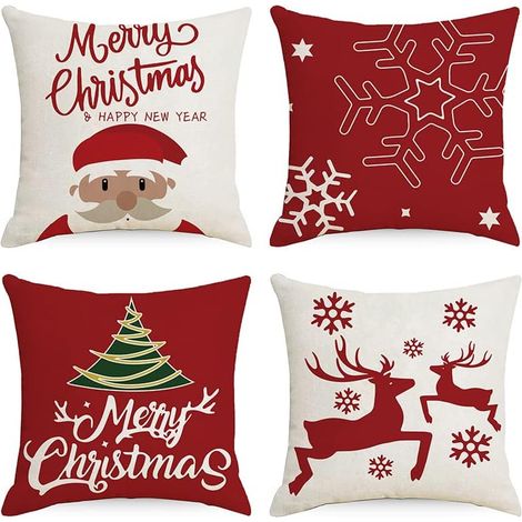 Set di 4 federe per cuscini natalizi, federa decorativa per divano con Babbo Natale, albero di Natale e cervo Sika, decorazione per camera da letto, divano, sedia, auto, letto, giardino, 45 x 45 cm (1/5)