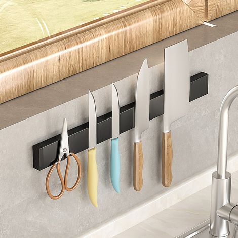 Porte Couteaux Aimanté, Acier Inoxydable Range outeaux sans perçage, Extra-Fort aimant couteau pour une cuisine bien rangée - Noire 50cm (1/5)
