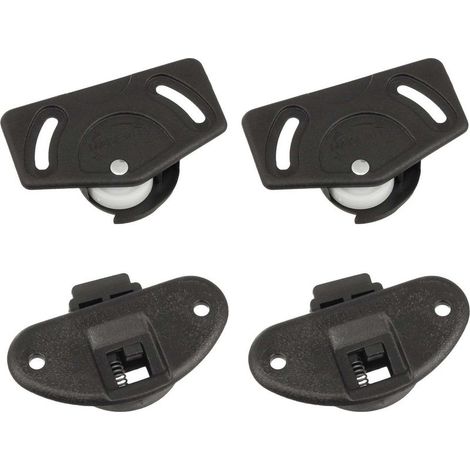 Juego de 2 herrajes completos para puertas correderas – Plástico negro – Carga máxima 15 kg – Compatible con sistemas estándar (1/3)