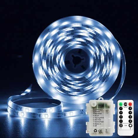 5 m LED strip, LED strip with 8 modes, flexible light strip with remote control, battery powered, for decorating bedrooms, gaming rooms, kitchens, offices (1/5)