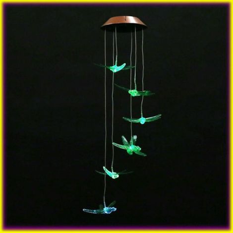 keenso Lumière de carillons de vent Panneau solaire LED étanche pour l'extérieur, libellule verte, piscine solaire libellule verte (1/5)