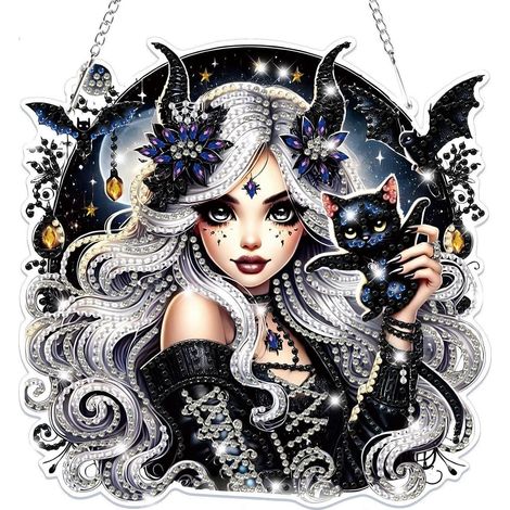 5D Diamant Malerei Fensterbild Gothic Anhänger mit Kette für Erwachsene & Kinder