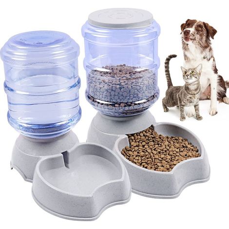 Distributeur de Croquettes et Eau Automatique 3.8L, Mangeoire pour Animaux de Grande capacité pour Chien/Chat Gamelle Animaux Domestiques (Gris) (1/5)