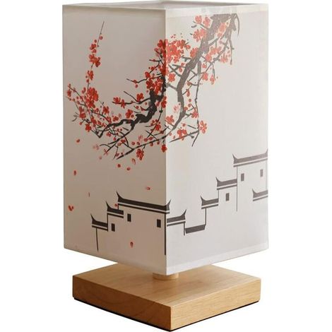 Lampe de Table Bois Massif Minimaliste Abat-Jour Tissu Décoration Bureau (1/3)