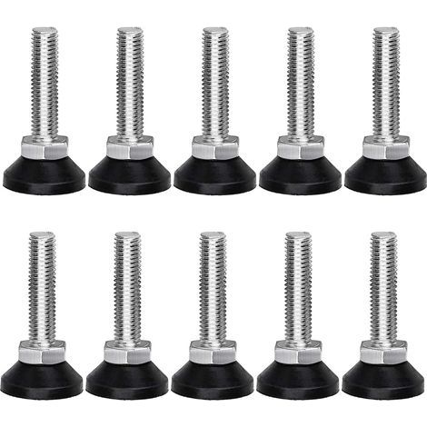 10 Pcs Pied de Nivellement pour Meubles, Vis Réglage Meuble Ajustable Mobilier Filetage M10 x 38 mm Vérin Outil Réglable Table Lit Placard, Noir, Argent