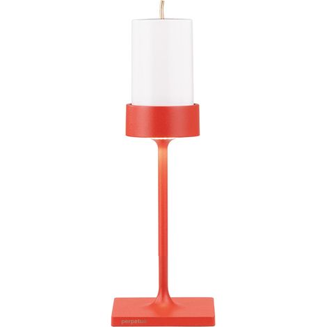 Perpetua Lampada da Tavolo LED Senza Fili Mini, Design Compatto in Alluminio Rosso, Sistema a Batteria Sostituibile Magnetica, Grado IP54