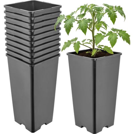 Garronda Pot de Fleur Carré Haut Plastique 11 × H 21,5 cm (2L) - x10 Godets Semis Pot Culture Profond Drainage Résistants Intempéries pour Plantes Pépinière Jardin Serre Intérieur Extérieur GD-0201