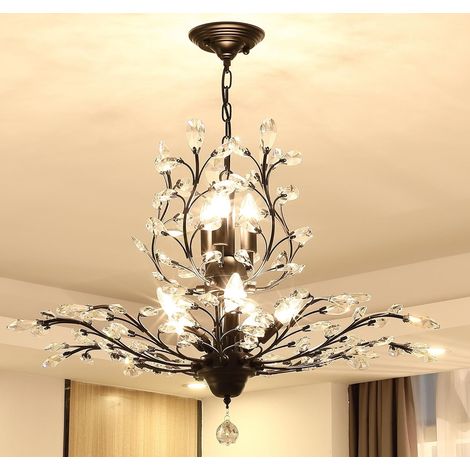 Ganeed Crystal Chandeliers,Vintage 8 Lights Pendant Light,K9 Clear Crystal Chandelier Lighting Fixtures,Ceiling Light for Living Room Bedroom Restaurant Porch Hallway (Black) (1/5)