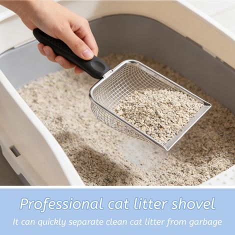 Pelle à Litière pour Chat en Acier Inoxydable Tamis à Litière Professionnel pour Chats Chiens Lapins et Hamsters avec 2 Petites Pelles en Plastique