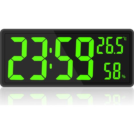 Horloge murale numérique avec affichage LED, indiquant les chiffres, la température et l'humidité intérieures, idéale pour la maison de campagne, la salle de classe, le bureau, etc. (écologique) (1/5)
