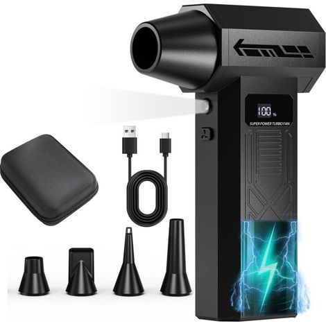 Souffleur Air Comprimé,120000RPM Mini Souffleur Sans fil Puissant avec Lumière LED,sac de rangement,4 Vitesses Électrique Souffleur Batterie de Nettoyage PC pour,Clavier,Meubles et Voitures (1/5)