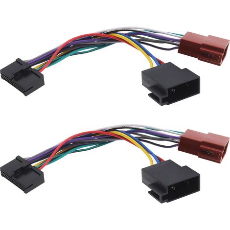 Lot de 2 adaptateurs ISO 20 broches vers faisceau de câbles, 17,5 cm, radio stéréo de voiture pour connexion DIN avec écran rétractable (1/5)