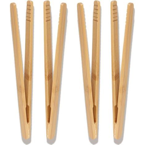 Lot de 4 pinces à toast en bambou de 18 cm, pinces à grille-pain en bois avec design antidérapant, pinces réutilisables en bambou pour grille-pain, thé, grille-pain en bois, pinces en bois pour (1/5)