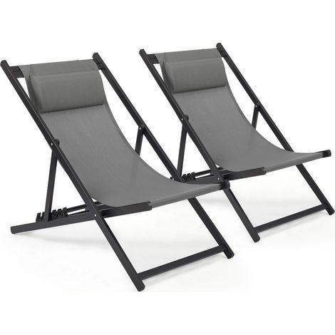Lot de 2 chaises Longues Pliantes avec Appui-tête et Dossier réglable pour Jardin, Piscine, terrasse, Charge maximale : 130 kg, l 104 x P 58 x H 95 cm, Gris foncé (1/5)