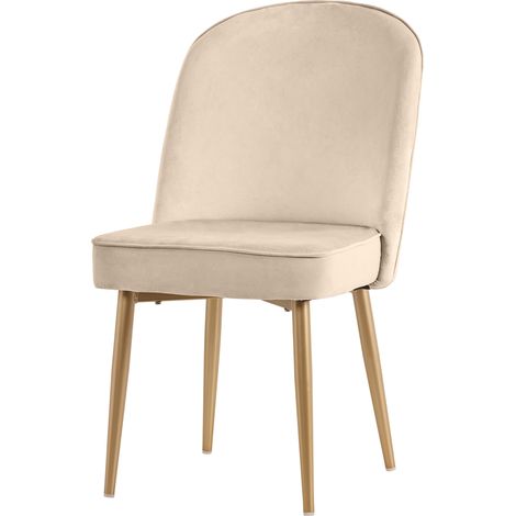 6 Chaises de salle à manger en velours beige avec pieds en métal doré, design moderne et confortable (1/5)