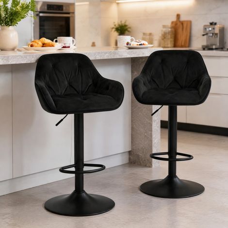 Taburete de bar lot de 2, giratorio y regulable en altura, terciopelo negro HAVRYA (1/5)
