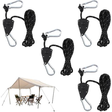 Corde réfléchissante pour tente, lot de 4 avec poulie - 4 mètres de corde pour le camping, la randonnée et l'abri (1/5)
