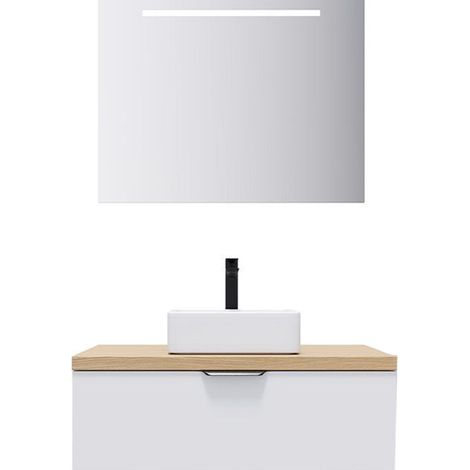 Meuble de salle de bain suspendu vasque à poser 90cm 1 tiroir Blanc + miroir - Soho (1/5)